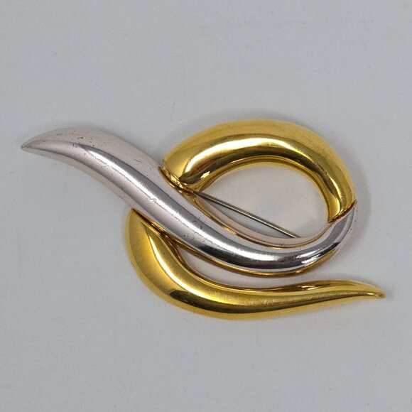 Vintage Monet Abstract Gold and Silver Two Tone Swirl Statement Brooch Pin - Picture 7 of 13